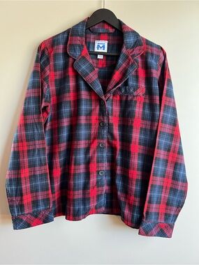 Plaid Pajama Top Red Black Button Front Lounge Shirt Medium NWOT 100% cotton
